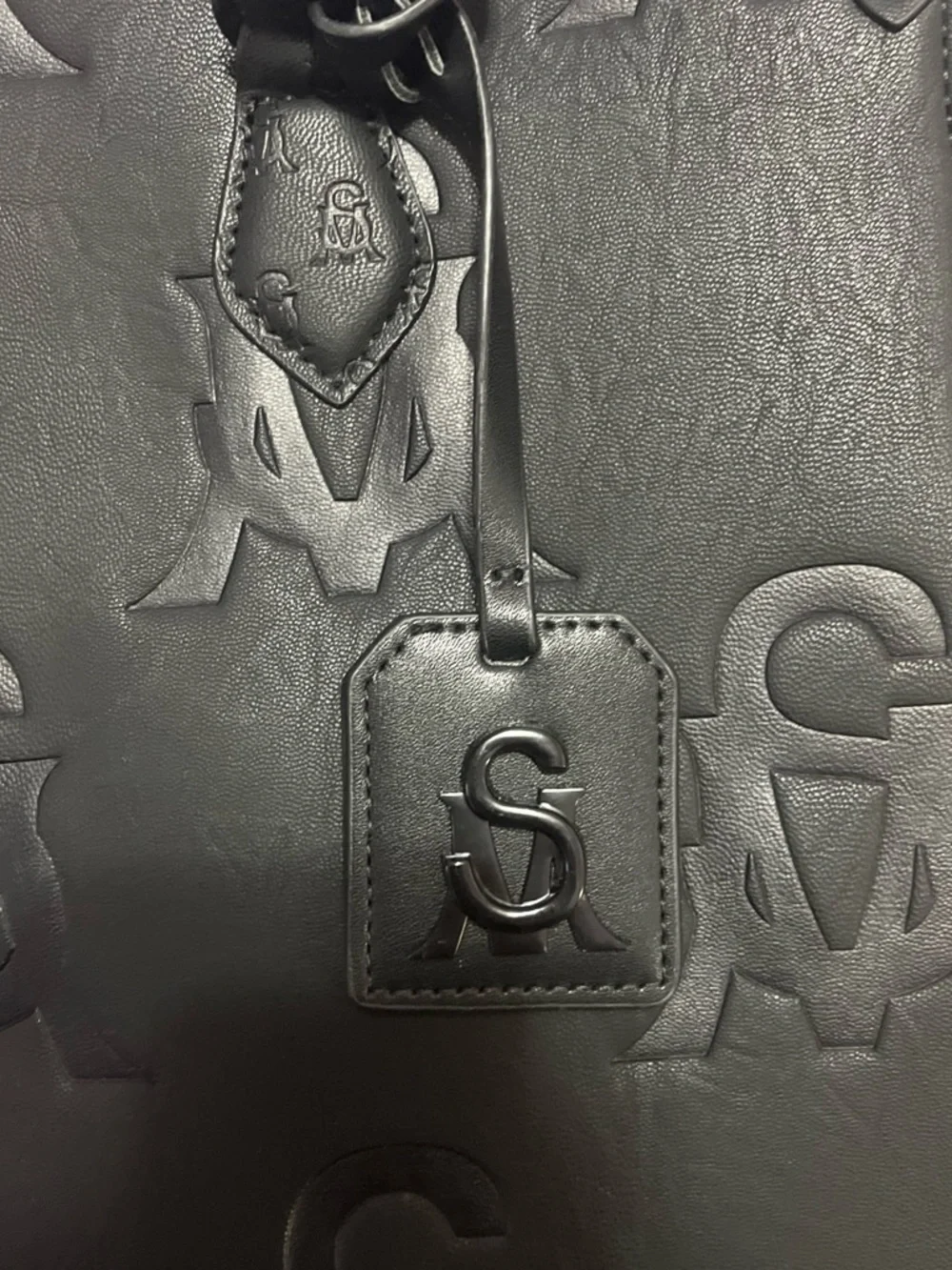 Steve Madden Black Embossed Logo Satchel - Picture 2 of 3